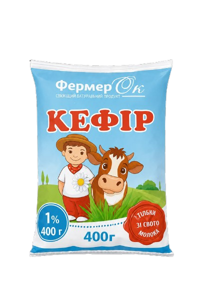 Кефір 1% жиру 400 г пакет ТМ ФермерОк